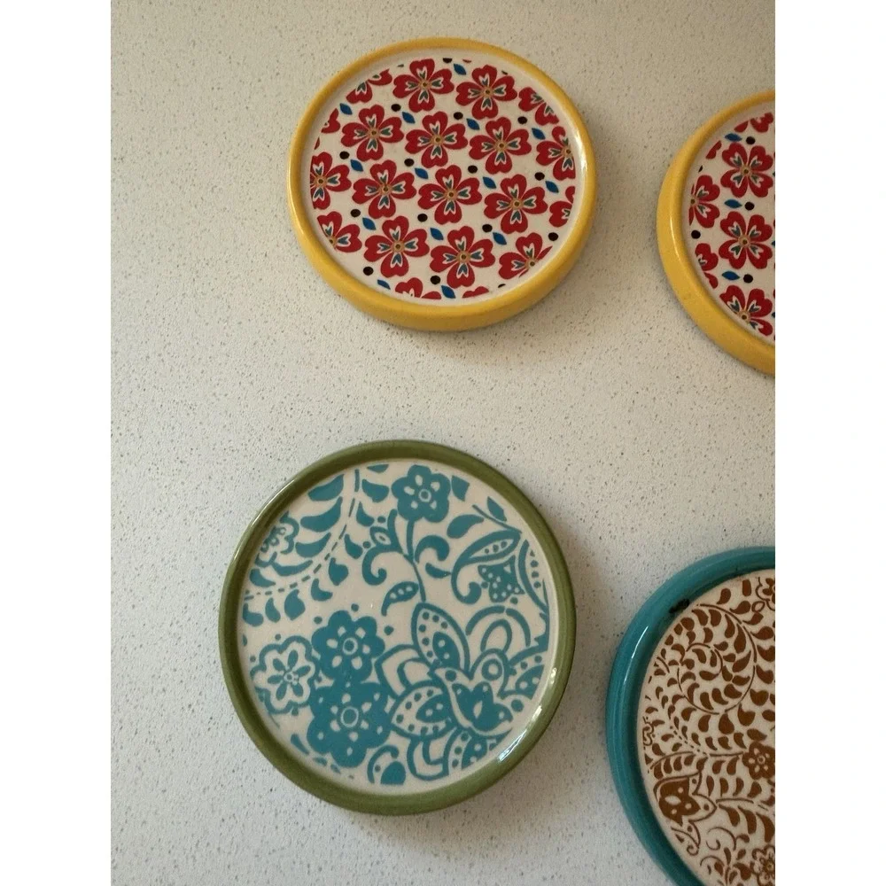 Set of Four (4) Pioneer Woman ~ Flea Market ~ Stoneware ~ Floral Design Coasters